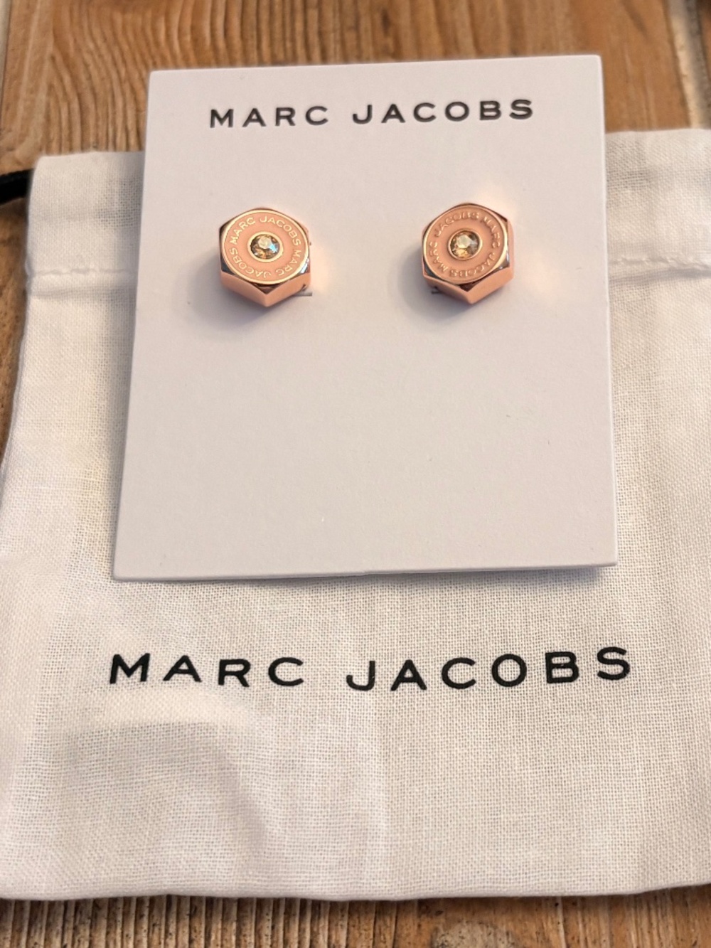 NEW Marc Jacobs Rose Gold Crystal Stud Earrings Authentic